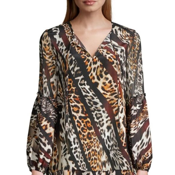 KOBI HALPERIN BLOUSE SILK FALLON MIX LEOPARD-PRINT SZ S EMBELLISHED AESTHETIC - Picture 3 of 16